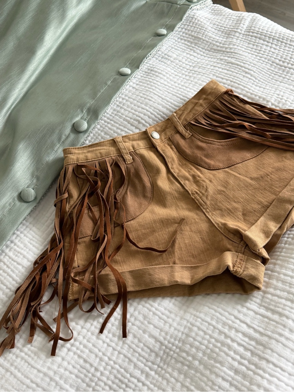 Fringe Accent Tan Women's Shorts